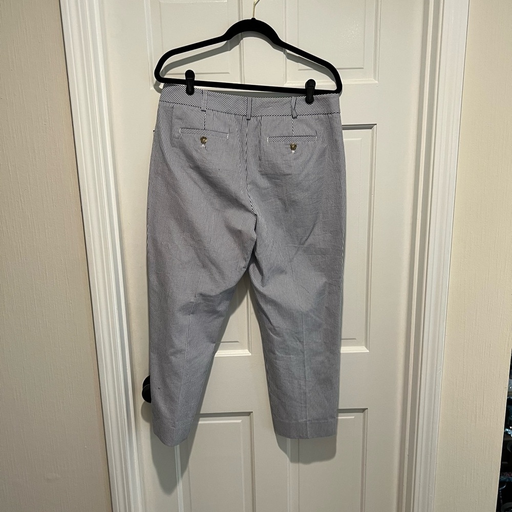 Talbots Blue and White Seersucker chinos Striped Straight-Leg crop pants - Picture 5 of 8